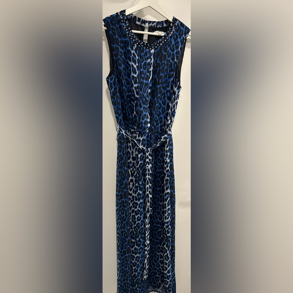 Elegant Blue Animal Print Sleeveless Dress